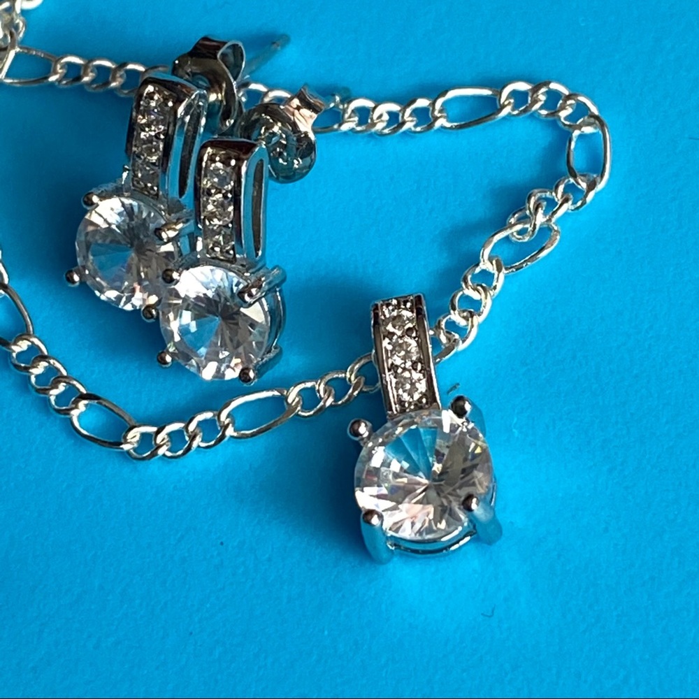 STERLING SILVER 925 EARRINGS NECKLACE WITH CZ SET